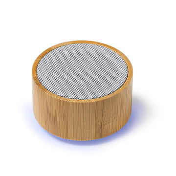 HARDWELL Round Wireless Speaker with White ABS and Bamboo Body