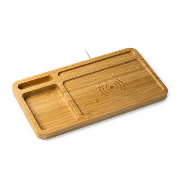 CORE Bamboo wireless charger integrated into storage tray